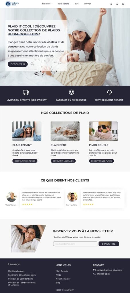 Maquette UX/UI design Univers plaid